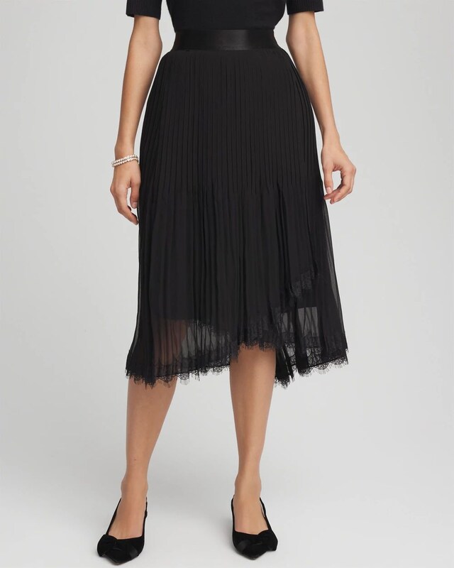 Pleated Lace Hem Midi Skirt - image 2